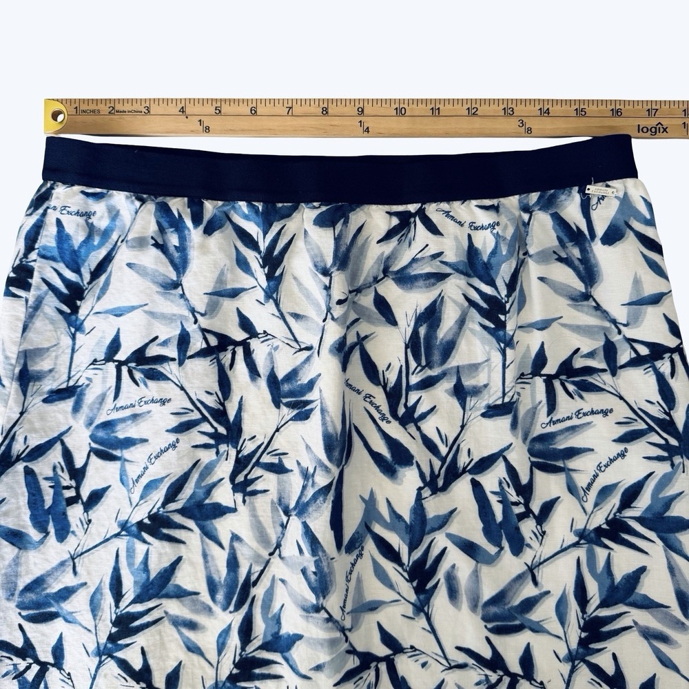 Armani‎ Exchange Botanical Maxi Skirt Sz 12 Blue White Lined Preppy Quiet Luxury - Picture 8 of 9